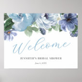 Romantisch Blauw Bloem Bruidsfeest Welkom Bord Poster (Voorkant)