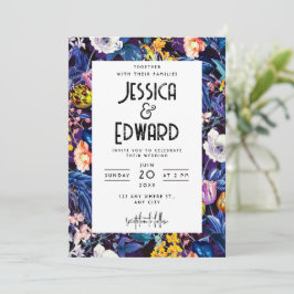 Romantisch Blauw Bloemen Elegant Chic Huwelijk Zwa Kaart