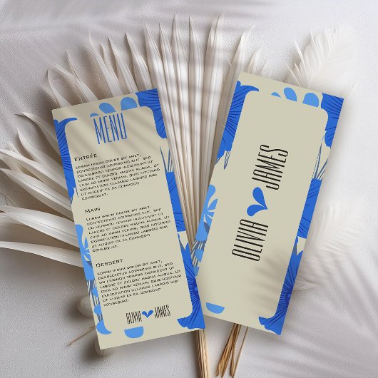 Romantisch Blauw Bloemen Huwelijk Menu