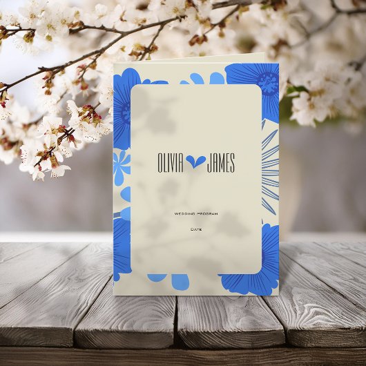 Romantisch Blauw Bloemen Huwelijk Programma