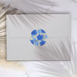Romantisch Blauw Bloemen Huwelijk Ronde Sticker