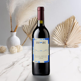 Romantisch Blauw Bloemen Huwelijk Wijn Etiket