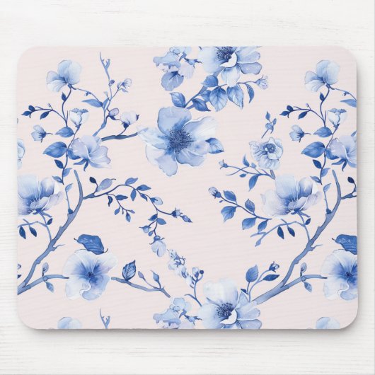 Romantisch Blauw Bloemen Muismat (Voorkant)