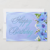 Romantisch Blauw Bloemen Verjaardagsfeest Kaart (Voorkant)