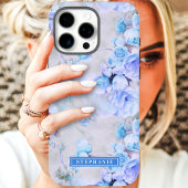 Romantisch Blauw en Grijs Naam Bloemen Case-Mate iPhone Case