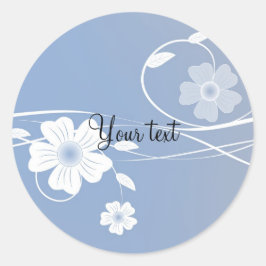 Romantisch blauw en wit bloemontwerp ronde sticker