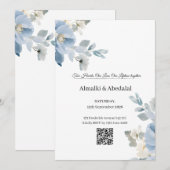 Romantisch Blauw en Witte Bloem Uitnodiging voor h (Voorkant / Achterkant)