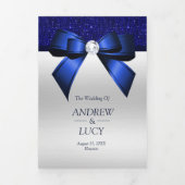 Romantisch Blauw Juweel Gem Bow QR Code Huwelijk Drieluik Uitnodiging (Cover)