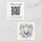 Romantisch Blauw Monogram Crest Bruiloft QR Code Informatiekaartje (Voorkant / Achterkant)