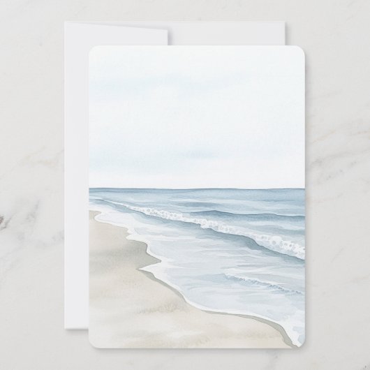 Romantisch Blauw Strand Oceaan Vliegtuig Hart Wedd Kaart (Achterkant)