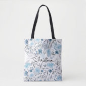 Romantisch Blauw waterverf Bloemen Tote Bag (Voorkant)