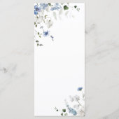 Romantisch blauw wit groen bloemend huwelijksmenu menu (Achterkant)