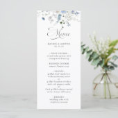Romantisch blauw wit groen bloemend huwelijksmenu menu (Staand voorkant)