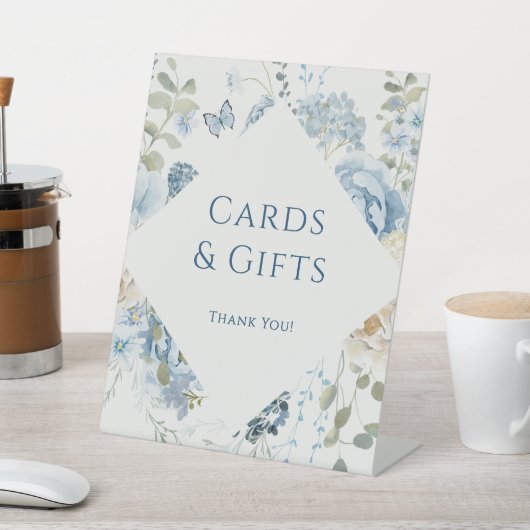 Romantisch Blauwe Bloemen Trouwkaarten en Geschenk Reclamebord Met Voetstuk (Insitu)