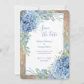 Romantisch Blauwe Hortensia Monogram Bewaar de dat Kaart (Voorkant)