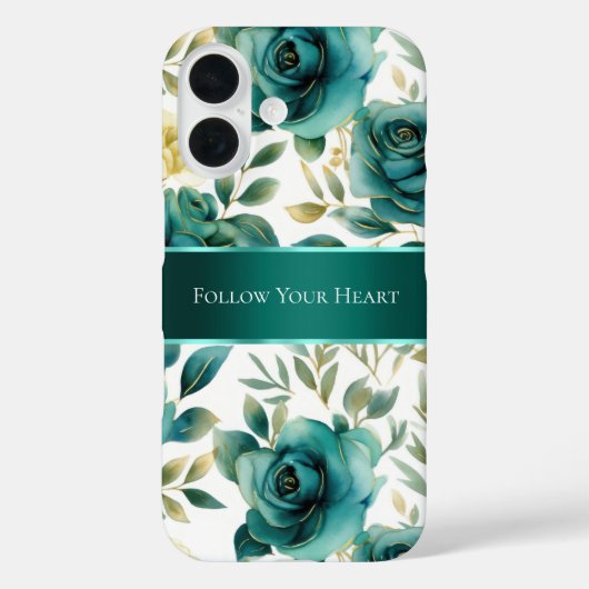 Romantisch Blauwgroen Green Cream Roos Bloemen Case-Mate iPhone Case (Achterkant)