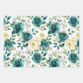 Romantisch Blauwgroen Green Cream Roos Bloemen Inpakpapier Vel (Voorkant 2)