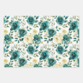 Romantisch Blauwgroen Green Cream Roos Bloemen Inpakpapier Vel (Voorkant)