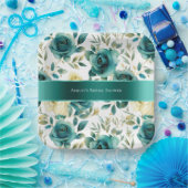 Romantisch Blauwgroen Green Cream Roos Bloemen Papieren Bordje (Feest)