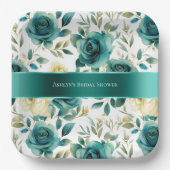 Romantisch Blauwgroen Green Cream Roos Bloemen Papieren Bordje (Voorkant)