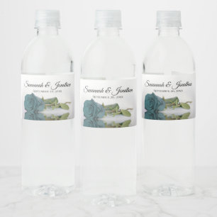 Romantisch Blauwgroen Roos Couple's Namen Elegant Waterfles Etiket