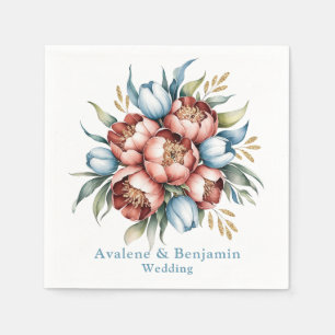 Romantisch bloemboeket: pioenen & tulpen bruiloft servet