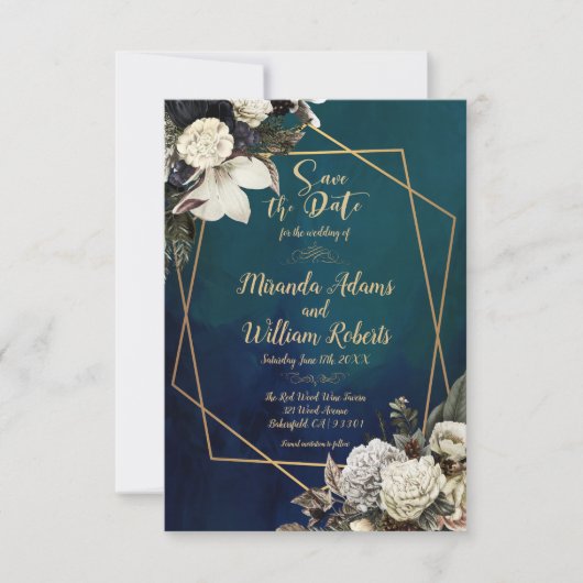 Romantisch Bloemen Gouden Krans Save the Date Brui Kaart (Voorkant)