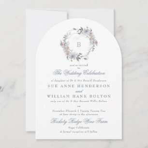 Romantisch Bloemen Monogram Krans Boog Huwelijk Kaart