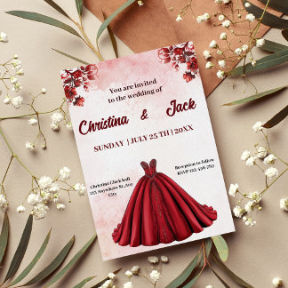 Romantisch Bloemen Ontwerp Bourgondische Ballgown Kaart