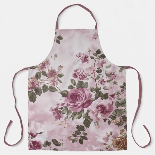 Romantisch Bloemen Roos Roze Waterverf Schort (Voorkant)