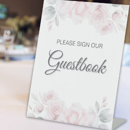 Romantisch Bloemen Trouwen Guestbook Sign Reclamebord Met Voetstuk