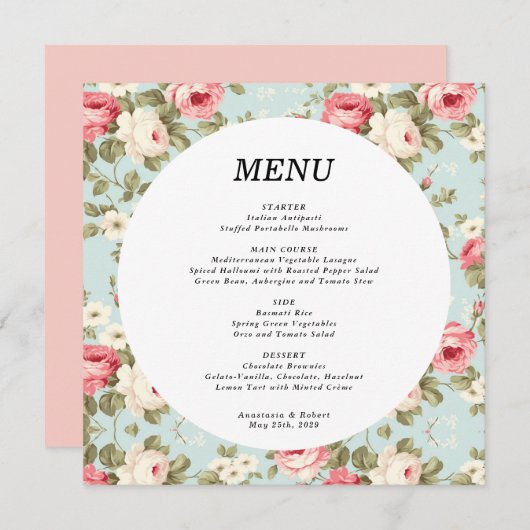 Romantisch Bloemen Trouwen Ronde Menu Kaart (Voorkant / Achterkant)