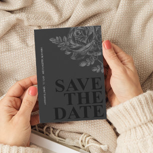 Romantisch Bloemen Zwart Wit Save the Date Kaart