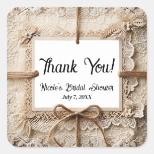  romantisch bloemenkant burlap rustieke bruiloft vierkante sticker