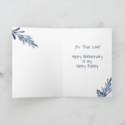 Romantisch Blue Moon Rabbit Bunny Jubileum Custom Feestdagen Kaart (Binnen)