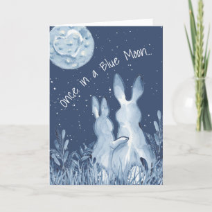 Romantisch Blue Moon Rabbit Bunny Jubileum Custom Feestdagen Kaart