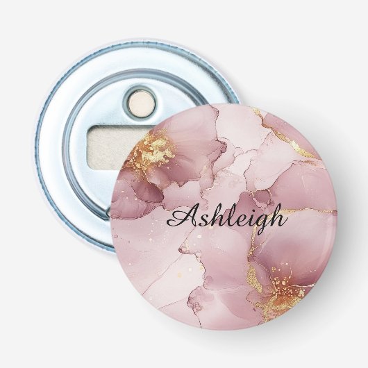 Romantisch Blush Roze Goud Bloemen Button Flesopener (Voorkant)