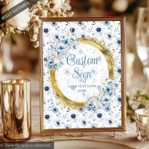 Romantisch Boheems Pastel Blauw Goud Trouwbord Poster