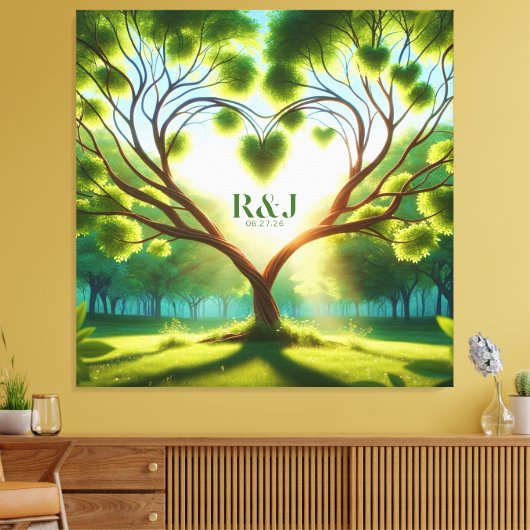 Romantisch boompaarmonogram canvas afdruk (Insitu (Woonkamer))