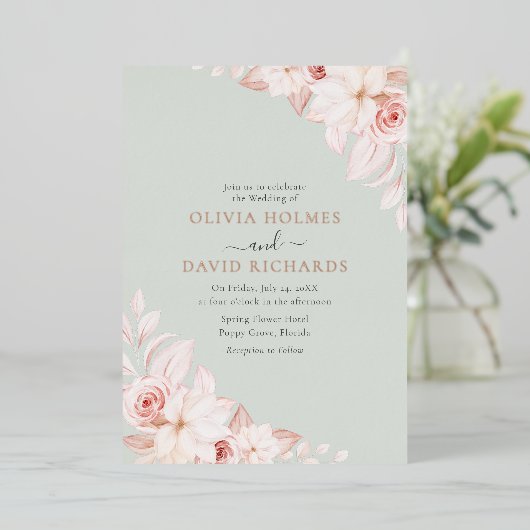 Romantisch Bord Roze Rozen Trouwuitnodiging Folie Uitnodiging (Staand Voorkant)