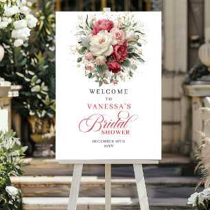 Romantisch bordeauxroze groen welkomstbord poster