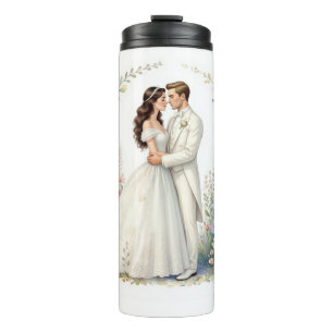 Romantisch Bruid Bruidegom Bloemig Elegant Trouwpa Thermosbeker