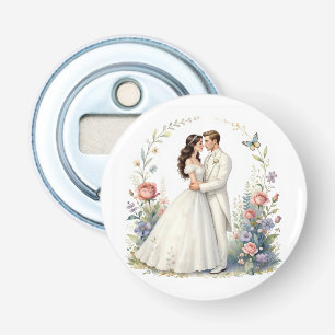 Romantisch bruid bruidegom bloemrijke elegante tro button flesopener