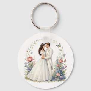 Romantisch Bruid Bruidegom Bloemrijke Elegante Tro Sleutelhanger