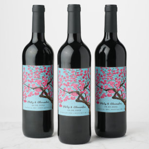Romantisch Cherry Blossoms Wijnlabel Wijn Etiket