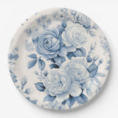 Romantisch Chique Antiek Stoffig Blauw Rozen Papieren Bordje (Voorkant)