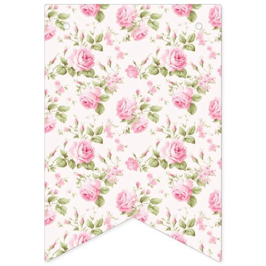 Romantisch Coquette Roos en Roze Bows Verjaardag Vlaggetjes (Eerste vlag)