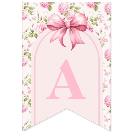 Romantisch Coquette Roos en Roze Bows Verjaardag Vlaggetjes (Derde vlag)