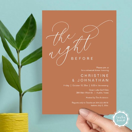 Romantisch de avond voor bruiloft repetitie diner kaart