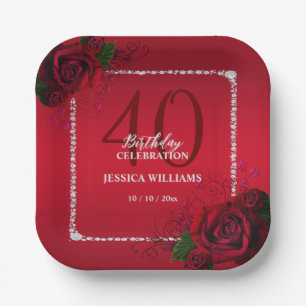 Romantisch Decoratief Rozen Verjaardagsfeest Papieren Bordje